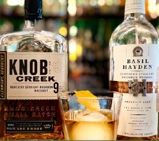 Knob Creek and Basil Hayden whiskey bottles